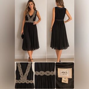 ECI Black Midi Dress with Silver Beaded Bodice